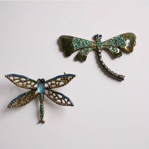 Lot of 2 Vintage Brooches Dragonfly & Butterfly Rhinestone Enamel Insect
